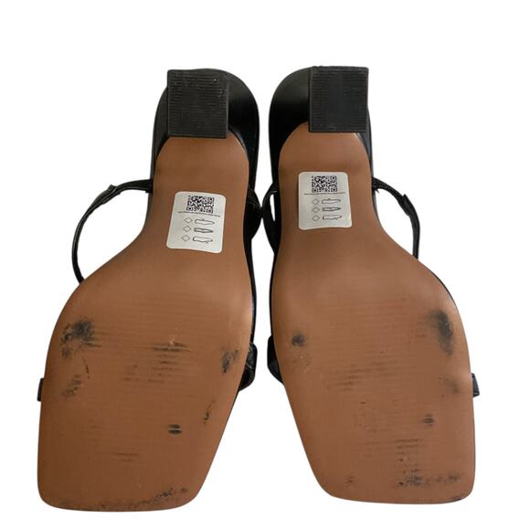 ASOS Sandals SZ 7 Black Leather Slide Square Toe High Square Heels - Picture 10 of 14